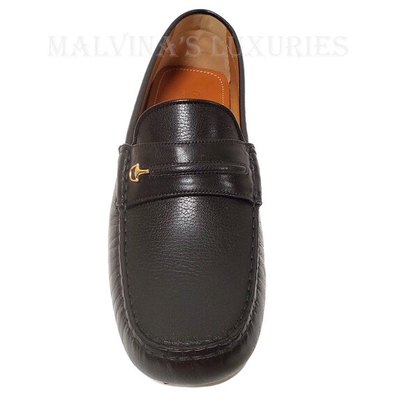 GUCCI SHOES MENS BLACK LEATHER HALF HORSEBIT DRIVER LOAFERS sz 10 / 10.5 US - Picture 8 of 15
